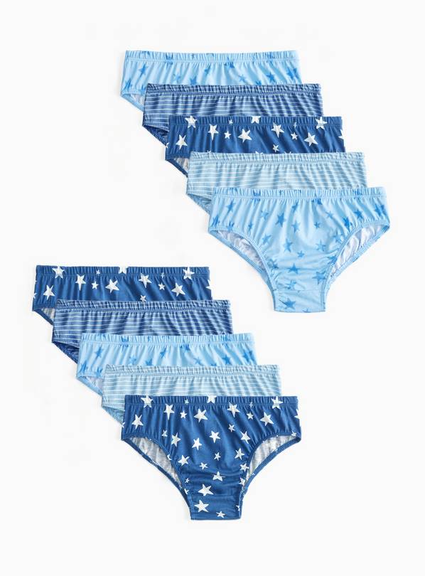 Blue Stripe & Star Print Briefs 10 Pack 4-5 years